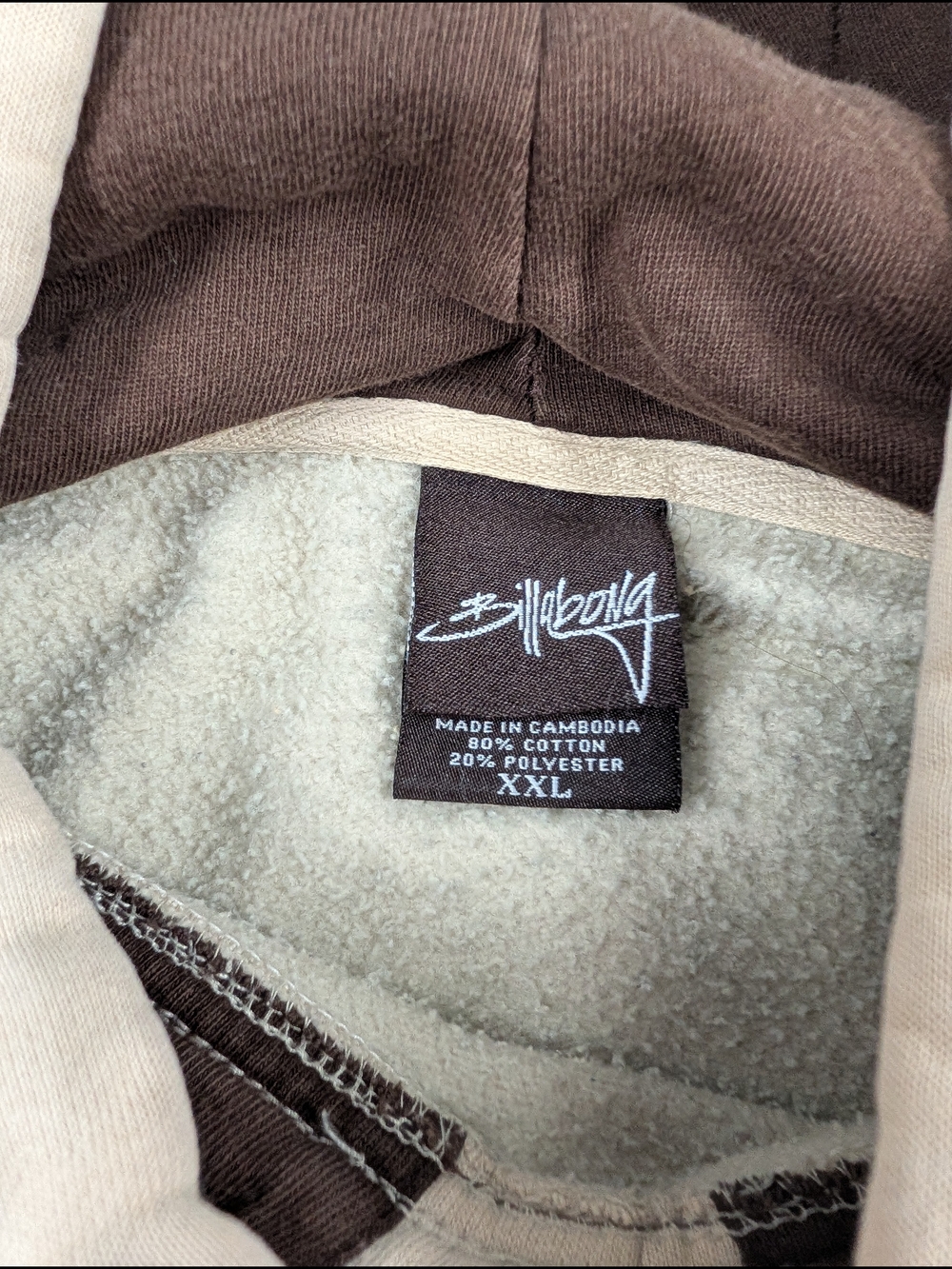 Vintage Billabong Embroidered Logo Hoodie Beige Tan Sweatshirt Men's XXL - Picture 3 of 9